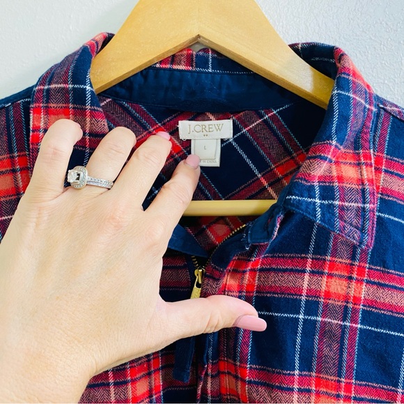 J.Crew Size Large Popover Shirt Jacket Womens Plaid Cotton 1/4 Zip Granola Girl - Picture 4 of 8